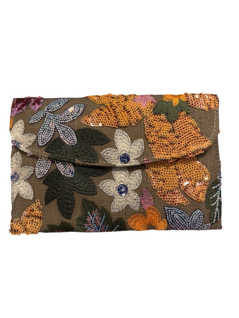 NWOT Floral Embroidered Sequin Clutch